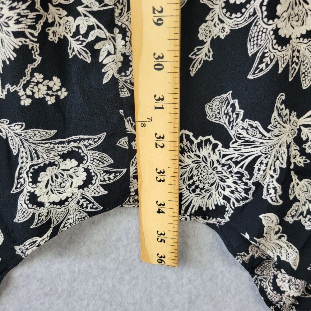 Citron Santa Monica Black Floral SS Faux Wrap Midi Shift Dress Medium Pockets - Picture 9 of 12